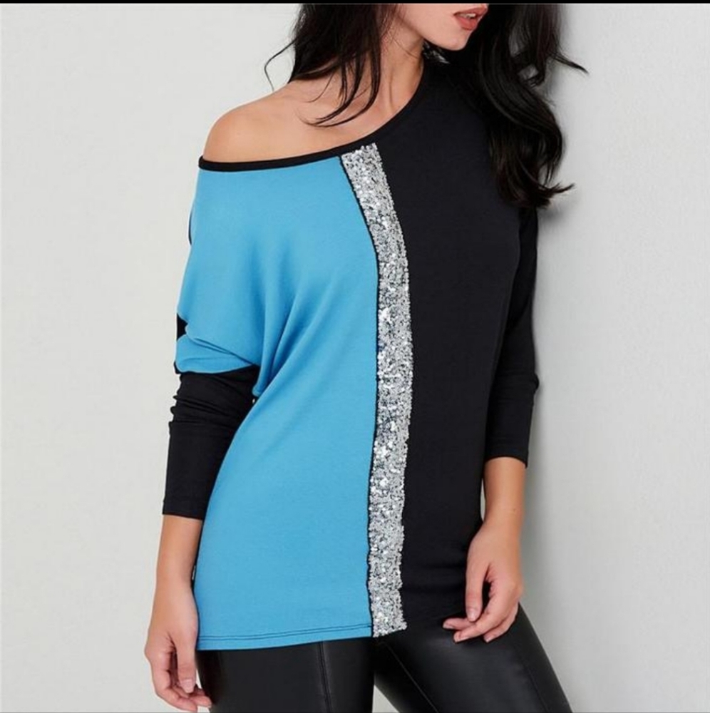 Fashion Sequin Patchwork Long Sleeve T-shirt